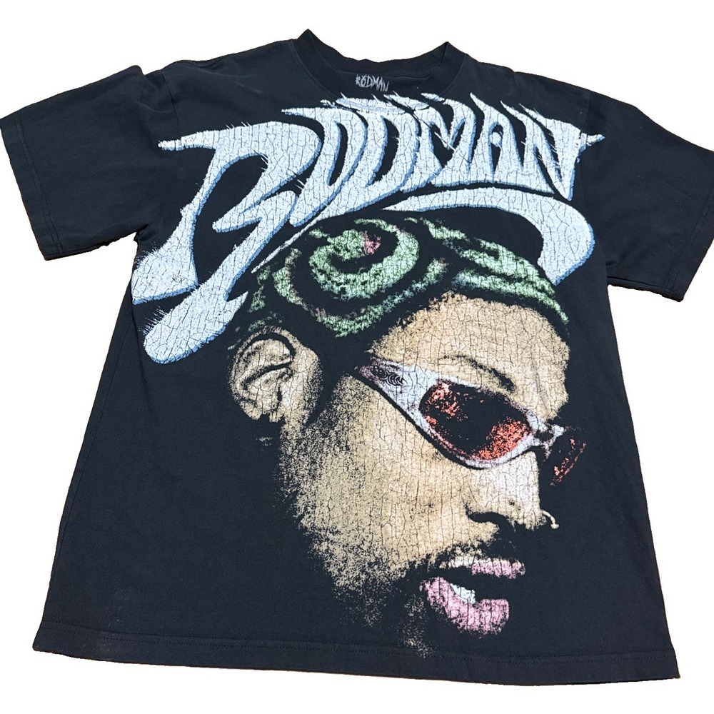 Rodman Apparel TRIBAL HEAD ALL-OVER-PRINT TEE Sz M Dennis Rodman Spurs Bulls